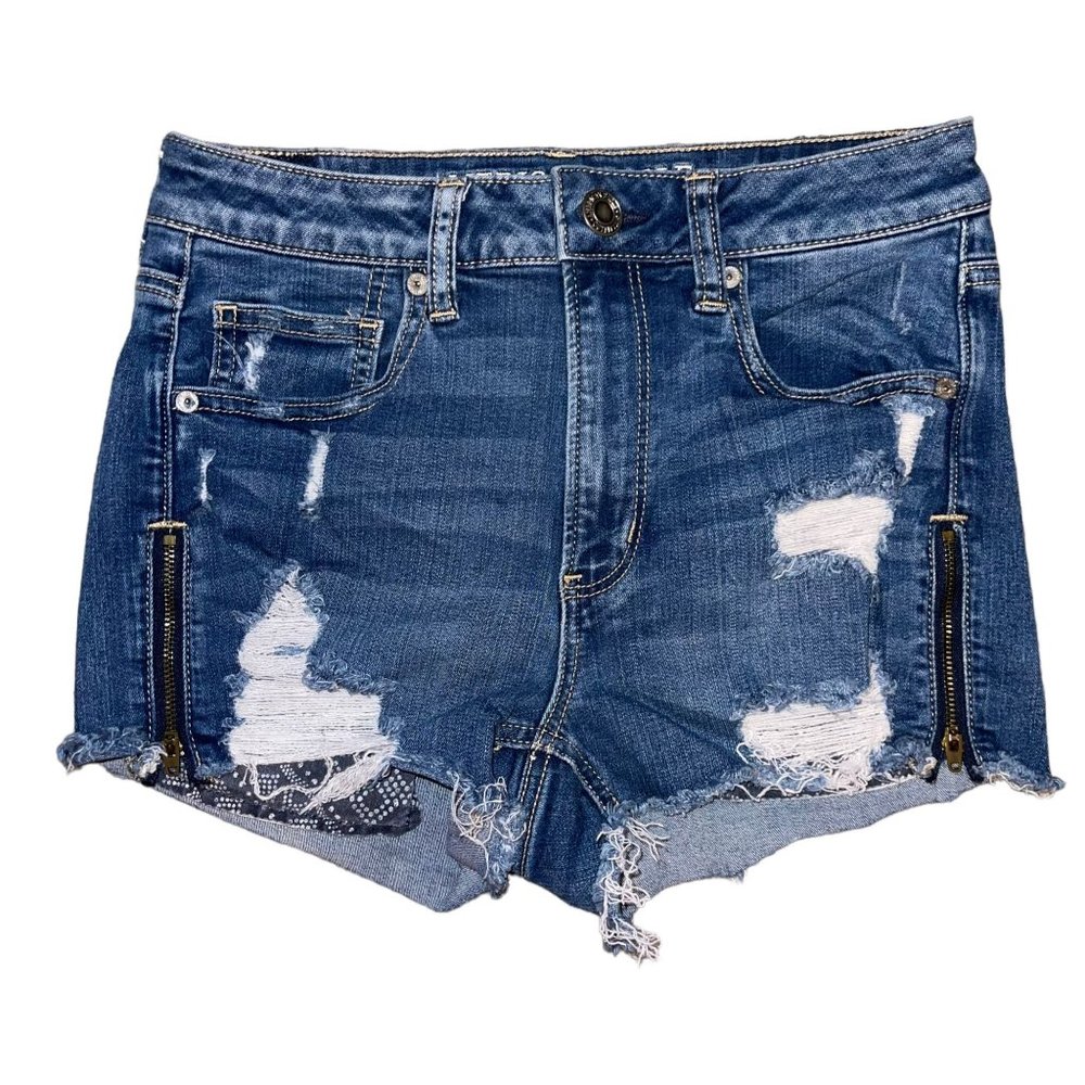 American Eagle Distressed Womens Shorts 6 Super Hi Rise Shortie Stretch Bootie